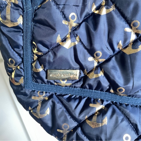 Simply Southern Navy Quilted Puffer Jacket Vest with Metallic Anchors - Picture 2 of 13